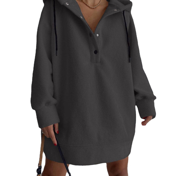 Damen nan kuscheliges Kapuzen-Fleece-Tunika-Sweatshirt mit Druckknopfleiste und überschnittener Schulter Echo Archiv