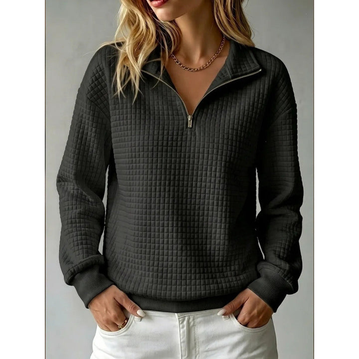 Damen Stepp-Sweatshirt mit halbem Reißverschluss und Kachelstruktur Echoarchiv