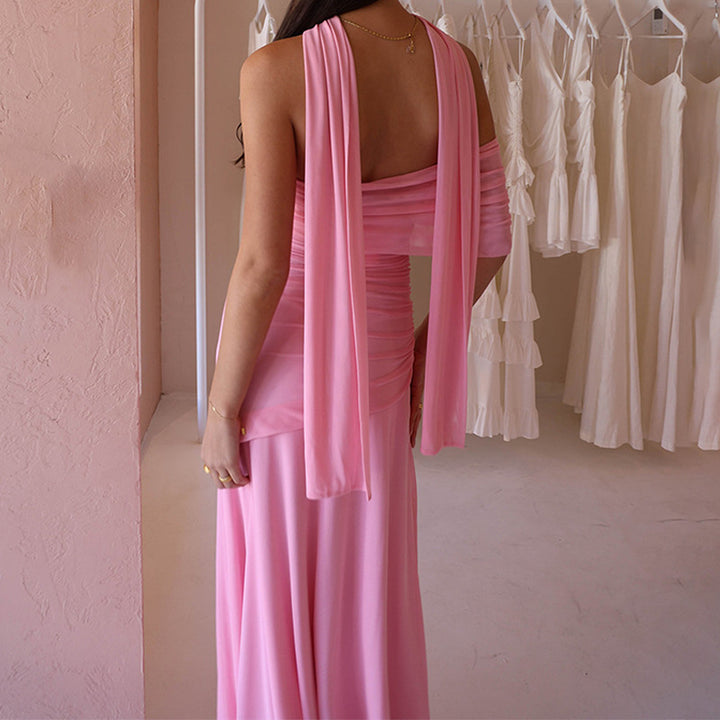 Damen Raffiniertes schulterfreies Maxikleid mit Rüschendetails Echo Archiv