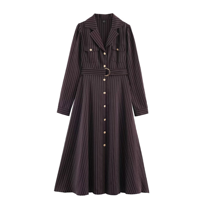 Damen Hemdblusenkleid im Nadelstreifen-Look mit Taillengürtel Echoarchiv