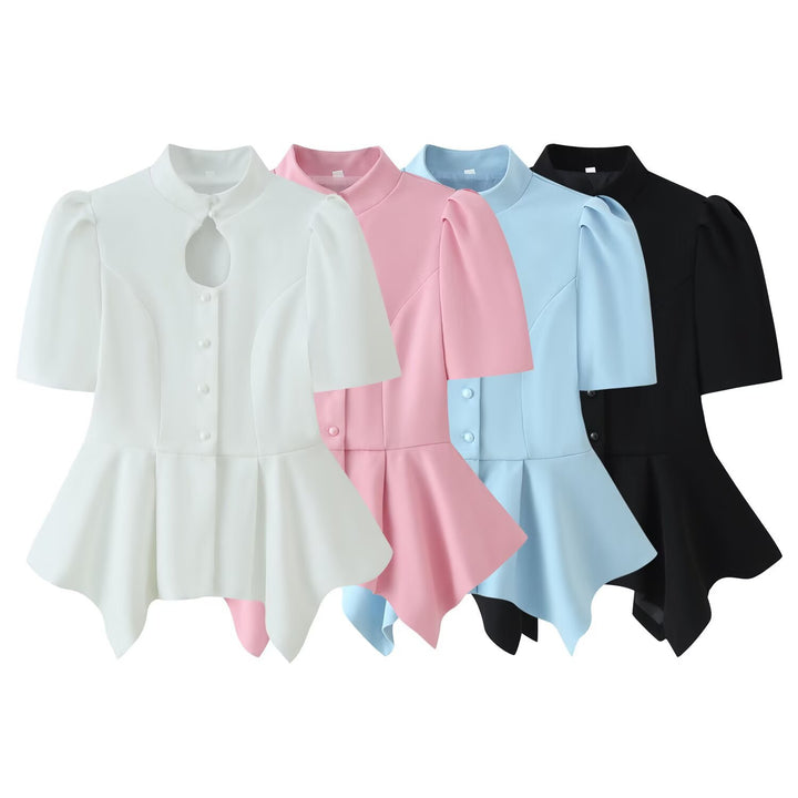 Damen Taillierte Bluse mit Stehkragen, Cut-Out-Ausschnitt und asymmetrischem Schößchen Echo Archiv