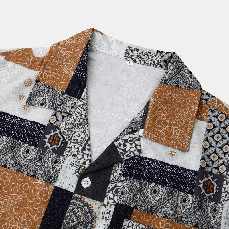 Herren Kurzarmhemd mit kreativem Patchwork-Design und praktischer Brusttasche Echoarchiv