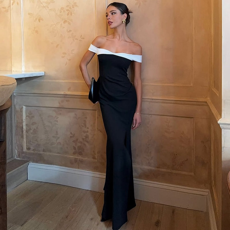 Damen Elegantes Maxikleid mit schulterfreiem Design und seitlichem Schlitz Echo Archiv
