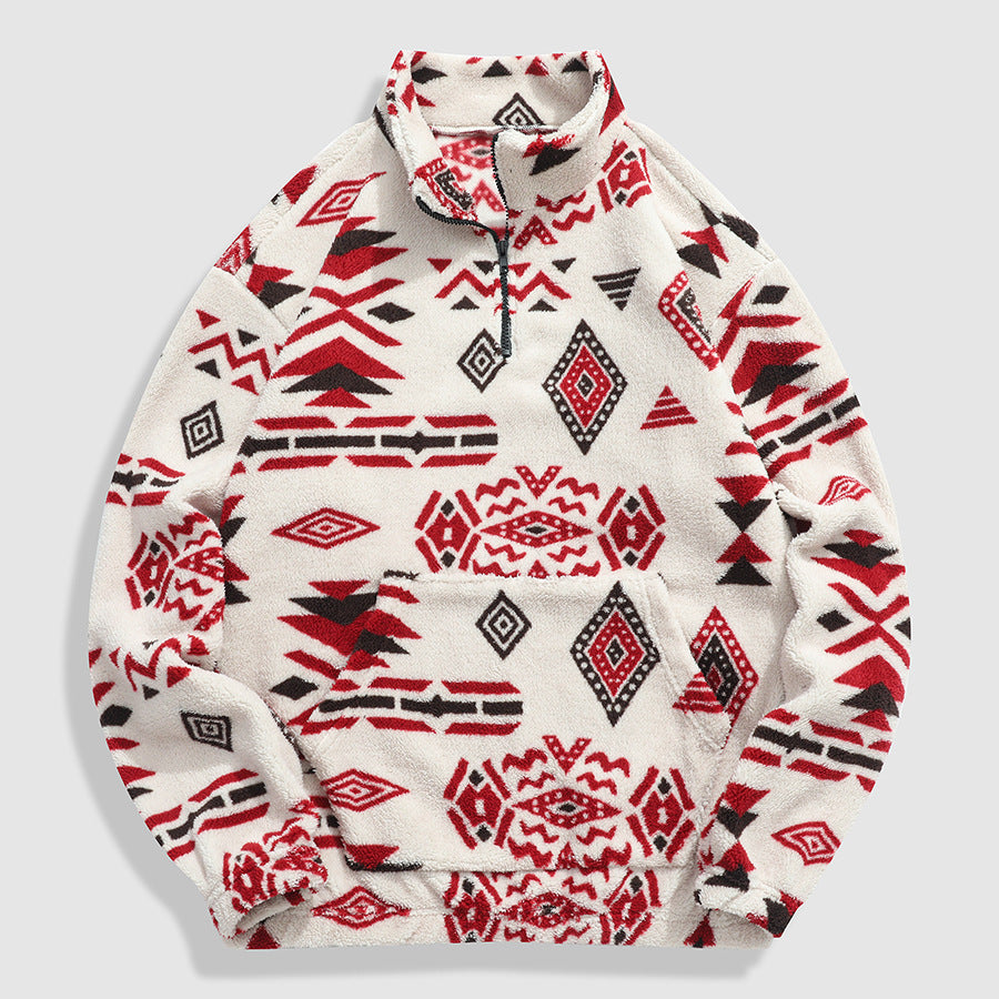Herren Gemütlicher Fleece-Pullover mit halbem Reißverschluss und geometrischem Muster Echo Archiv