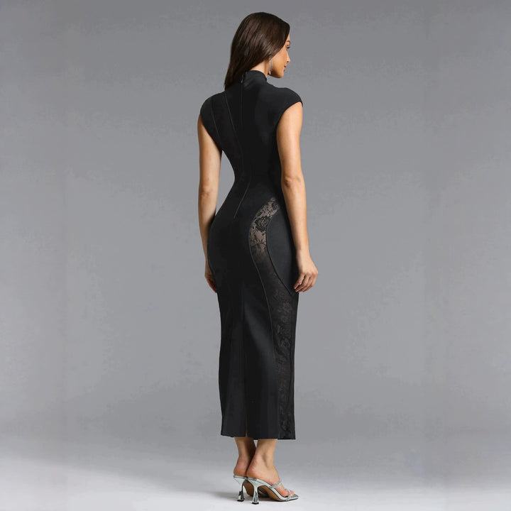 Damen Elegantes Kleid mit transparenten Spitzeinsätzen Echo Archiv