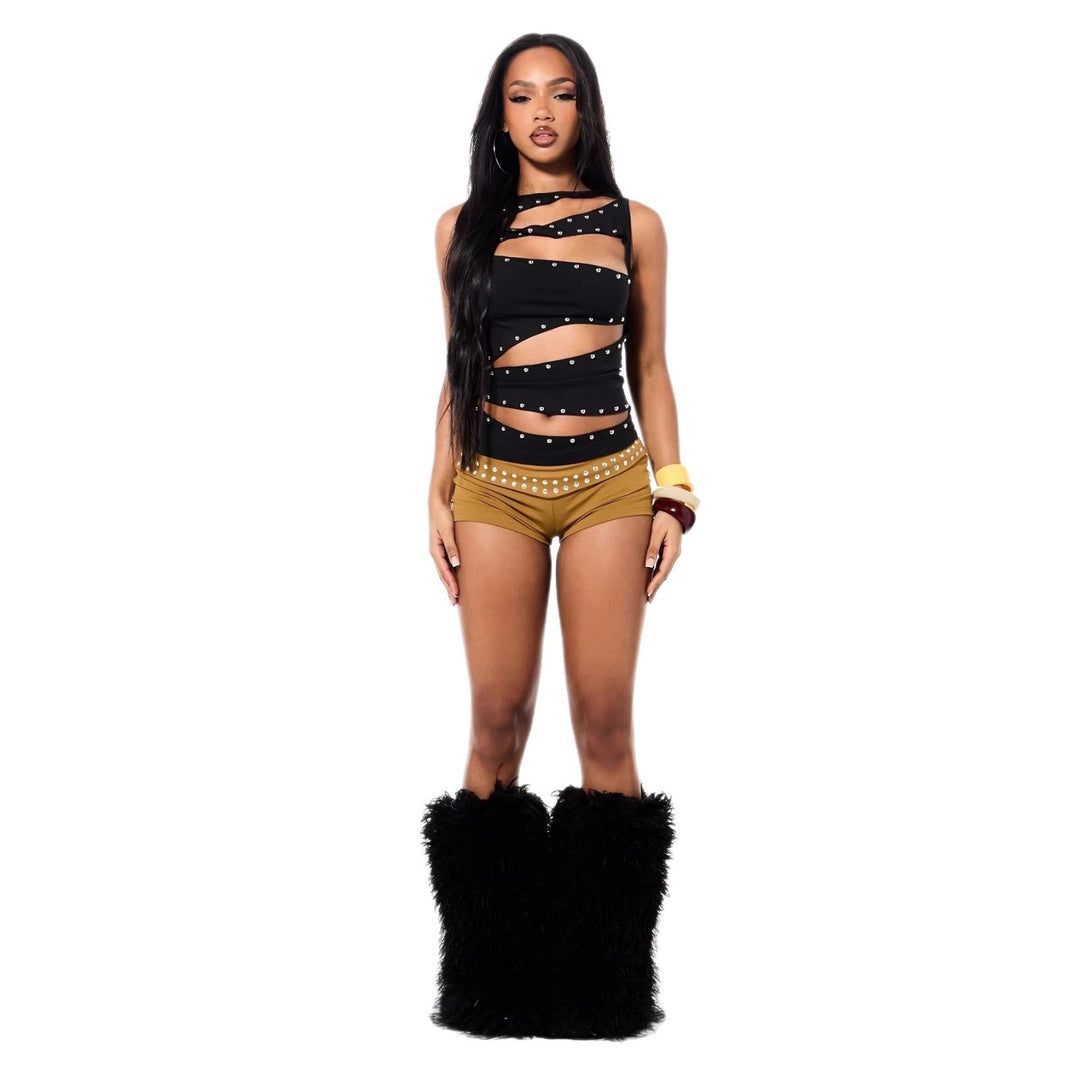 Damen Modisches Cut-Out Top mit Dekorativen Ösen Echo Archiv