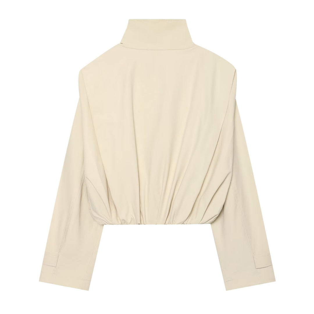 Damen Cropped Doppelreihiger Trench‑Blouson mit hohem Stehkragen, Schulterklappen und elastischem Saum Echo Archiv