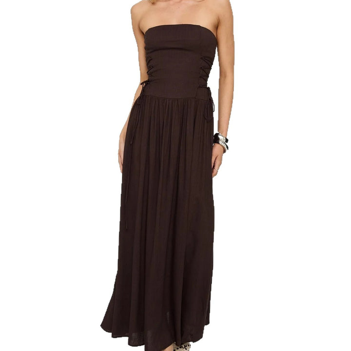 Damen Maxi-Kleid mit schulterfreiem Design und seitlichen Rüschendetails Echo Archiv