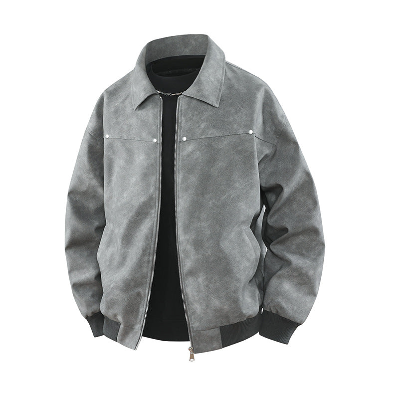 Herren Vintage-inspirierte Veloursleder-Optik Bomberjacke mit Hemdkragen & Rippbund Echoarchiv