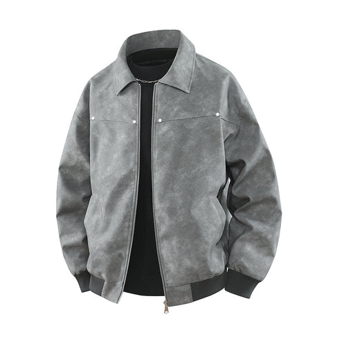Herren Vintage-inspirierte Veloursleder-Optik Bomberjacke mit Hemdkragen & Rippbund Echoarchiv