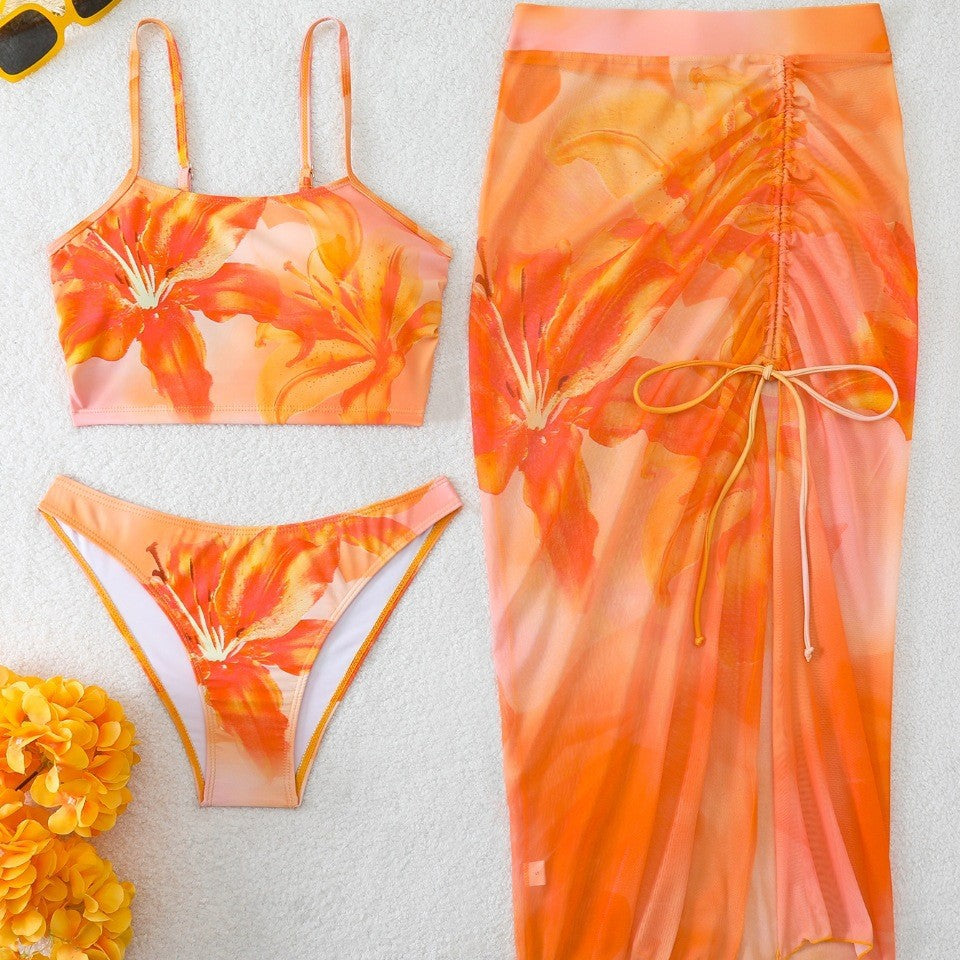 Damen Bikini-Set mit floralem Balconette-Oberteil und transparentem Wickelrock Echo Archiv