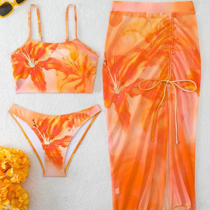 Damen Bikini-Set mit floralem Balconette-Oberteil und transparentem Wickelrock Echo Archiv