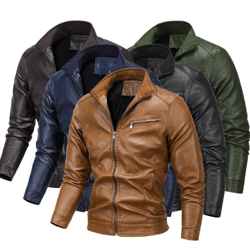 Herren Slim-Fit Kunstlederblouson mit Stehkragen und Reißverschlusstaschen Echo Archiv