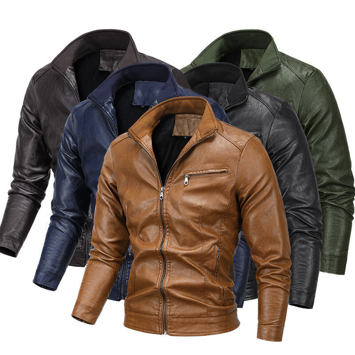 Herren Slim-Fit Kunstlederblouson mit Stehkragen und Reißverschlusstaschen Echo Archiv