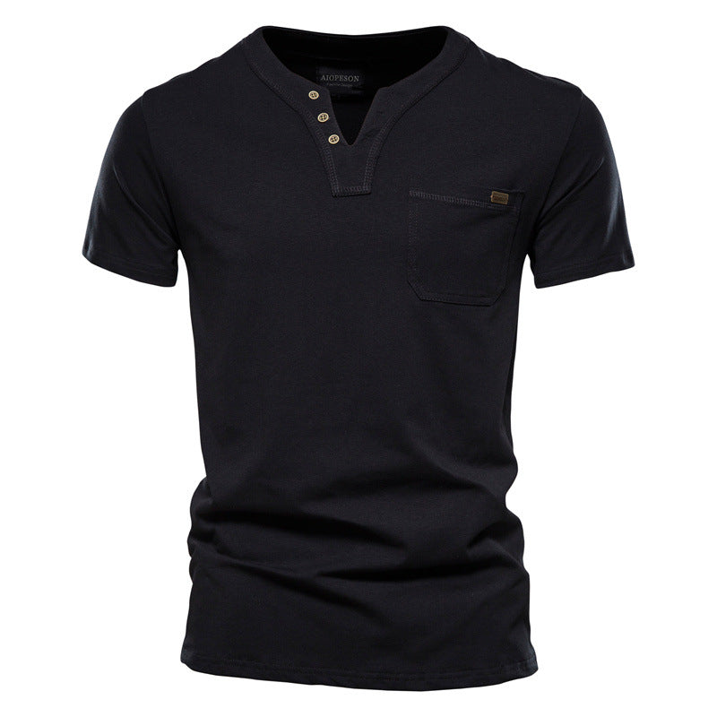 Herren Kurzarm-Shirt mit modernem Henley-Ausschnitt und Brusttasche Echoarchiv
