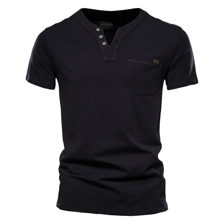 Herren Kurzarm-Shirt mit modernem Henley-Ausschnitt und Brusttasche Echoarchiv