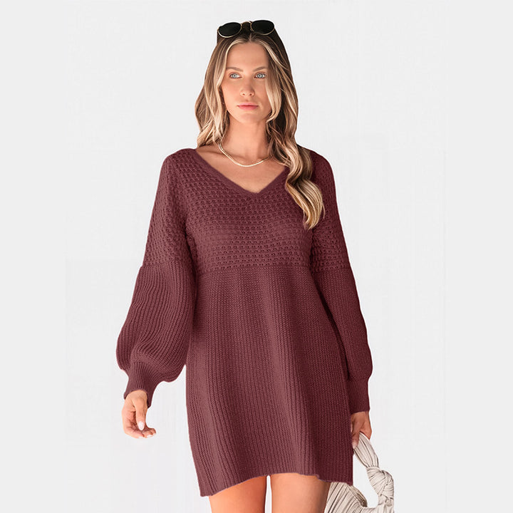 Damen Strickkleid mit V-Ausschnitt und Ballonärmeln Echo Archiv