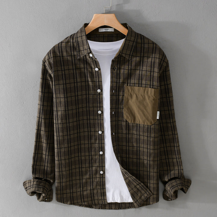 Herren Kariertes Overshirt im Relaxed-Fit mit kontrastreicher Brusttasche Echoarchiv