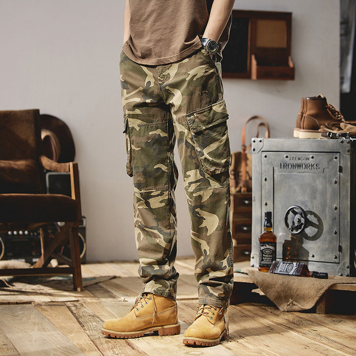 Herren Camouflage-Utility-Cargohose mit Mehrfachklappentaschen, Kniepaneelen und Kordelabschluss Echo Archiv