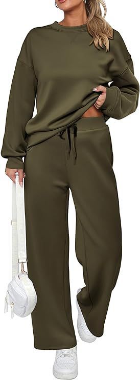 Damen zweiteiliges French-Terry Lounge-Set mit oversized Rundhals-Pullover und weitem Highwaist-Jogger – Avérine