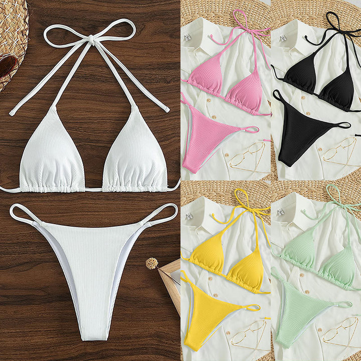 Damen Triangel-Bikini mit feinem Rippstruktur und verspielten Bindebändern Echo Archiv