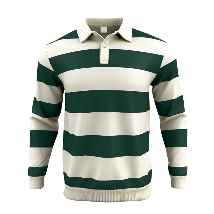 Herren nan gestreiftes Rugby-Poloshirt aus Baumwollmischung mit kurzer Knopfleiste und Rippbündchen Echo Archiv