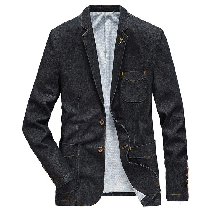 Herren Jeansblazer im Sakko-Stil mit aufgesetzten Taschen und Kontrastnähten – Tianoro