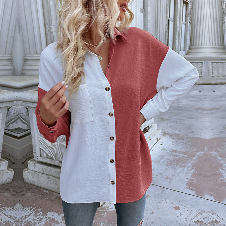 Damen Oversized-Hemdbluse mit Colour-Blocking, Brusttasche und strukturierter Viskosemischung Echoarchiv