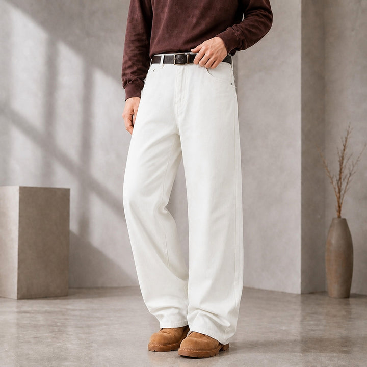 Herren Weite Denimhose mit hoher Taille und geradem Bein entspannter Schnitt Echo Archiv