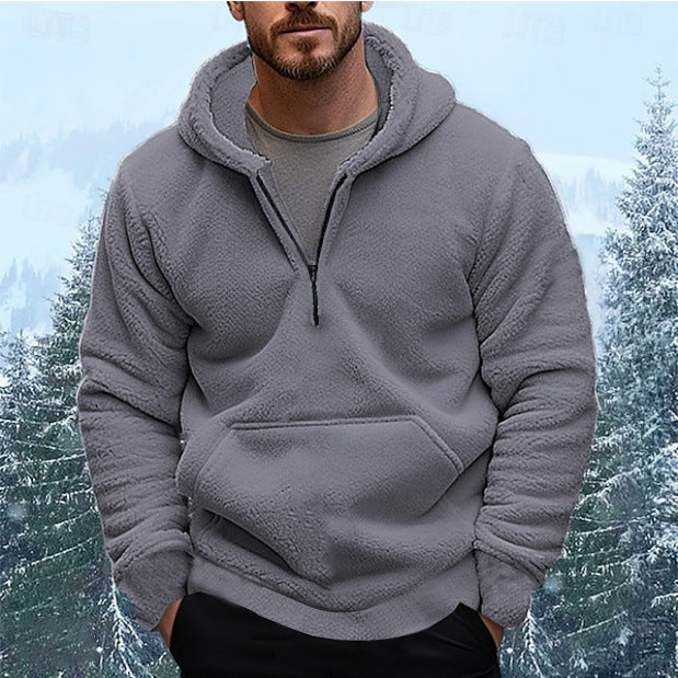 Herren Fleece-Hoodie mit tiefem Reißverschluss und praktischer Kängurutasche Echoarchiv