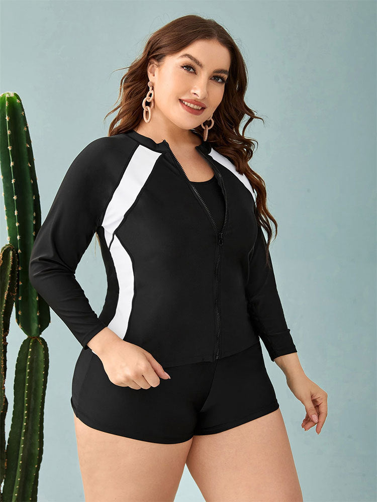 Damen Sportlicher Badeanzug mit langärmliger Jacke und Shorts Echo Archiv