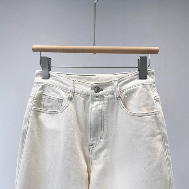 Damen Hoch sitzende Weitbein Denim Hose – Dénora