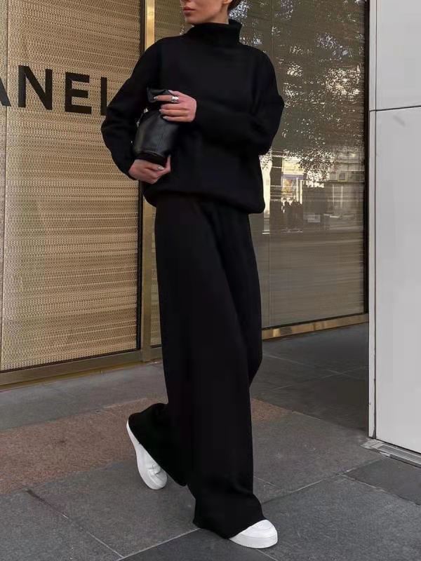 Damen Weite Strickhose mit hoher Taille, Tunnelzug und weitem Bein Echo Archiv