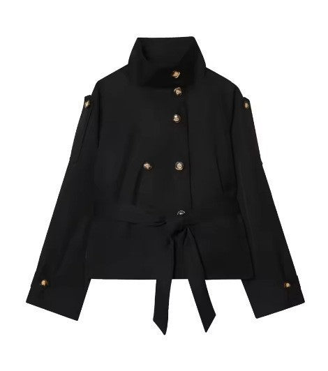 Damen nan kurztaillierte Trenchjacke mit hohem Stehkragen, doppeltreihiger Knopfleiste und taillierbarem Bindegürtel Echo Archiv