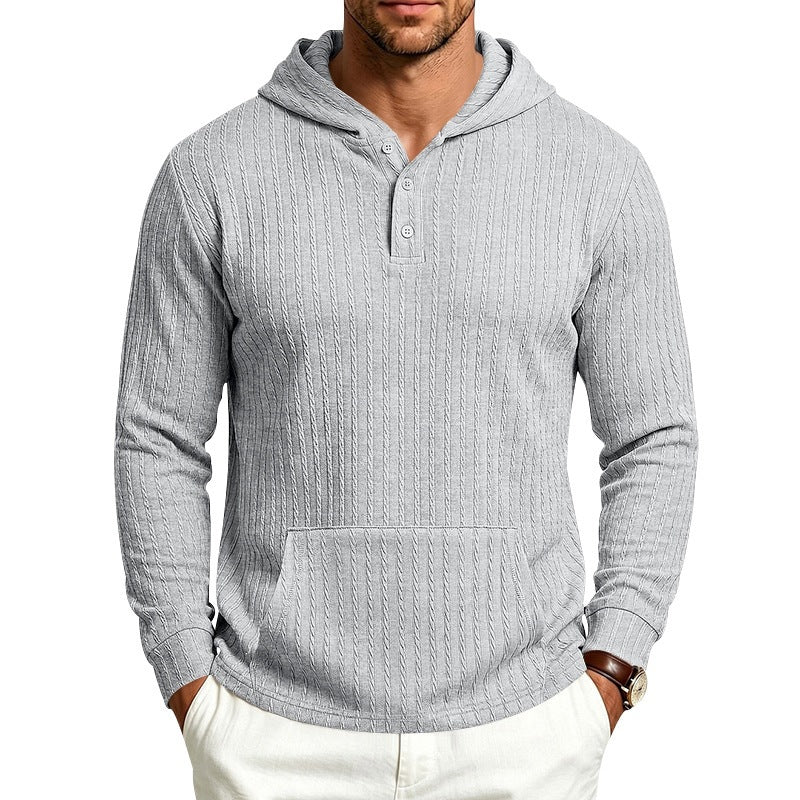 Herren Strukturierter Kapuzenpullover mit Henley-Kragen und Kängurutasche Echoarchiv