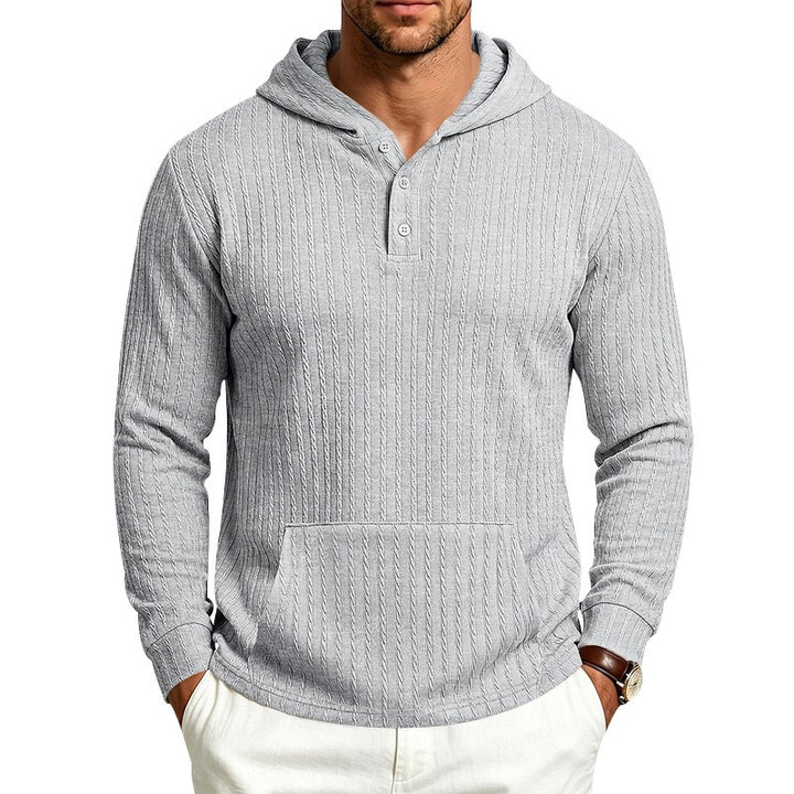 Herren Strukturierter Kapuzenpullover mit Henley-Kragen und Kängurutasche Echoarchiv