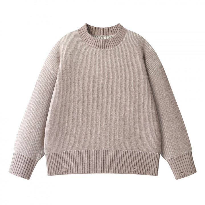 Unisex Oversize-Strickpullover mit Rundhals, Rippenstruktur und verlängertem Bund Echo Archiv
