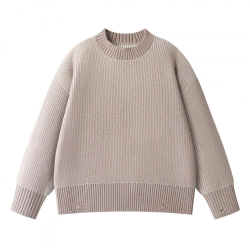 Unisex Oversize-Strickpullover mit Rundhals, Rippenstruktur und verlängertem Bund Echo Archiv