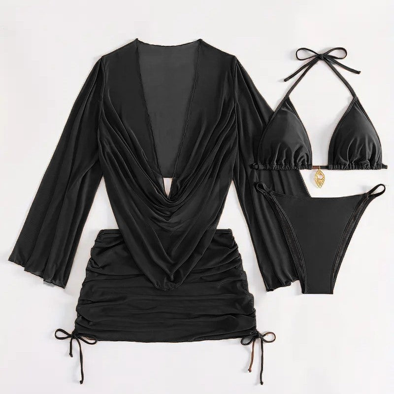 Damen Bikini-Set mit raffinierter Wickelbluse und halbtransparentem Rock Echo Archiv