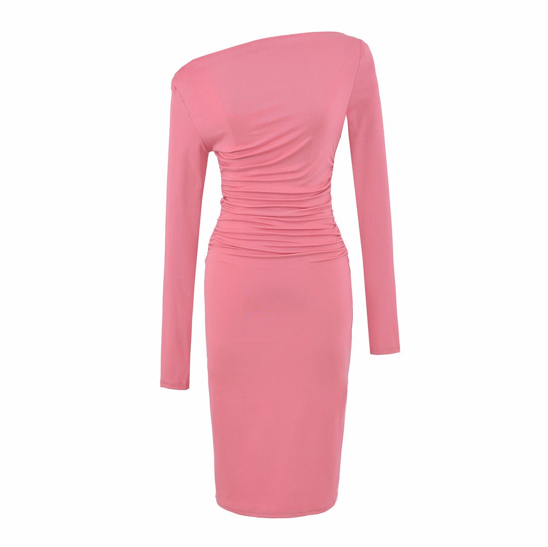 Damen Asymmetrisches Ein-Schulter-Midikleid mit Raffung und Langarm Echoarchiv