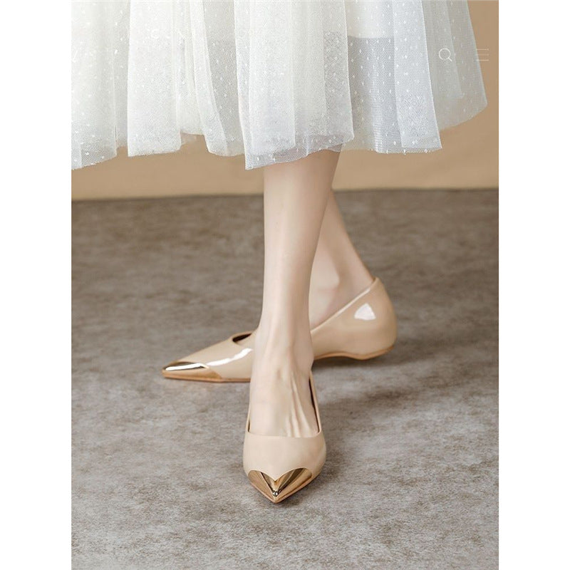 Damen Spitz zulaufende Ballerinas mit Leopardenmuster und metallischer Zehenkappe – Lioré