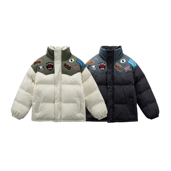 Unisex Wattierte Pufferjacke mit gestickten Patch‑Applikationen Echoarchiv