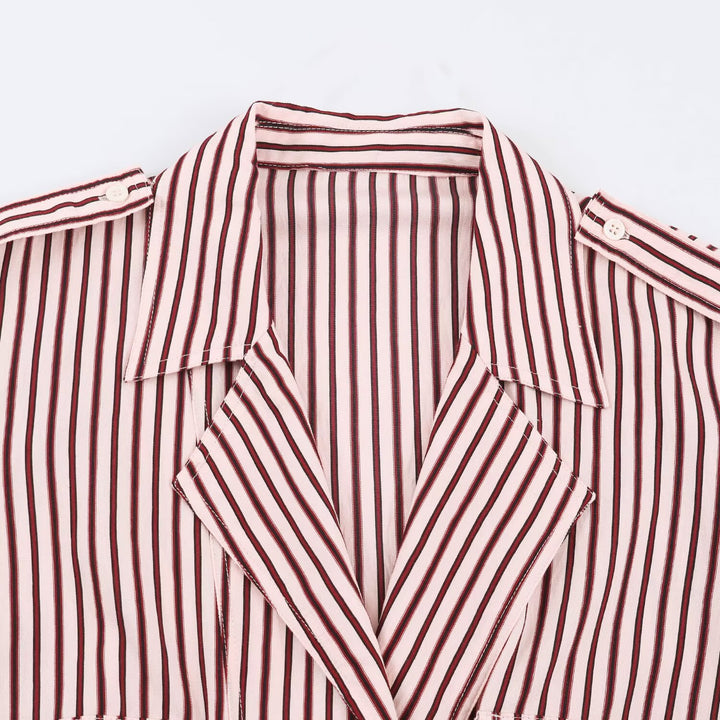 Damen Gestreifte Cropped-Blousonjacke mit Reverskragen, Pattentaschen und Gummizugsaum Echo Archiv