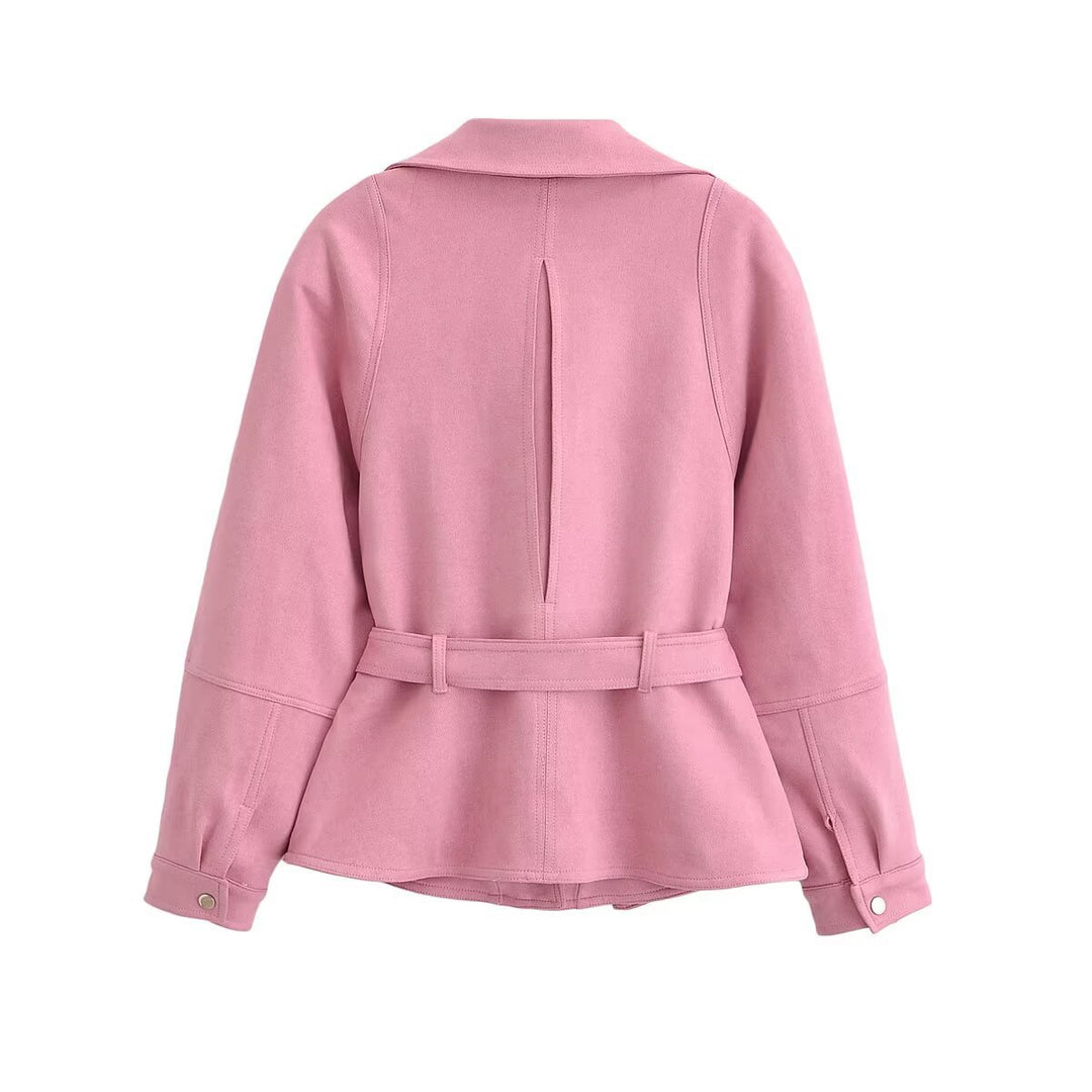 Damen Zweiteiliges Kunstleder-Set mit taillierter Bikerjacke, Bindegürtel und Midirock Echo Archiv