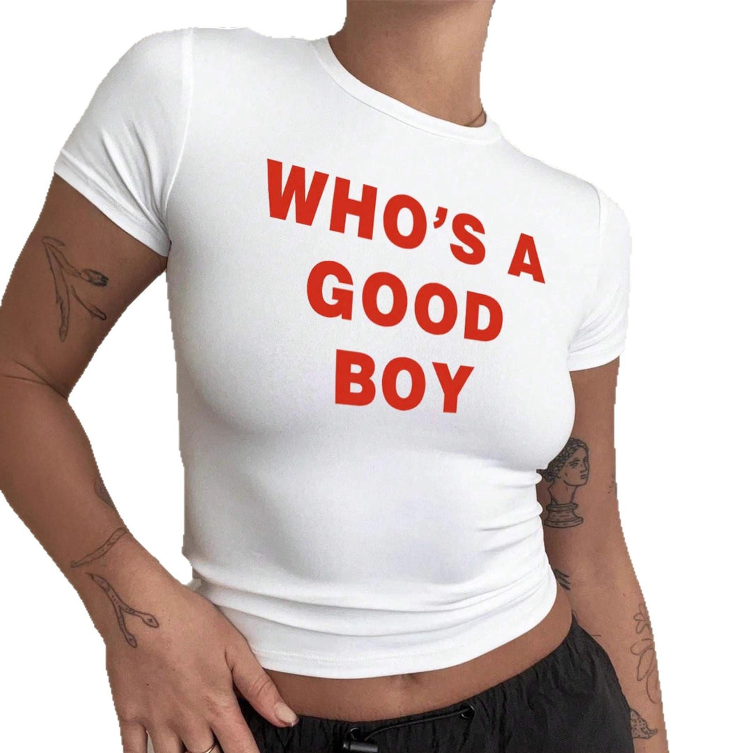 Damen Crop-T-Shirt mit kreativem Print und figurbetontem Schnitt Echo Archiv