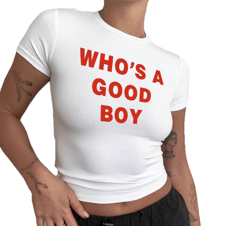 Damen Crop-T-Shirt mit kreativem Print und figurbetontem Schnitt Echo Archiv