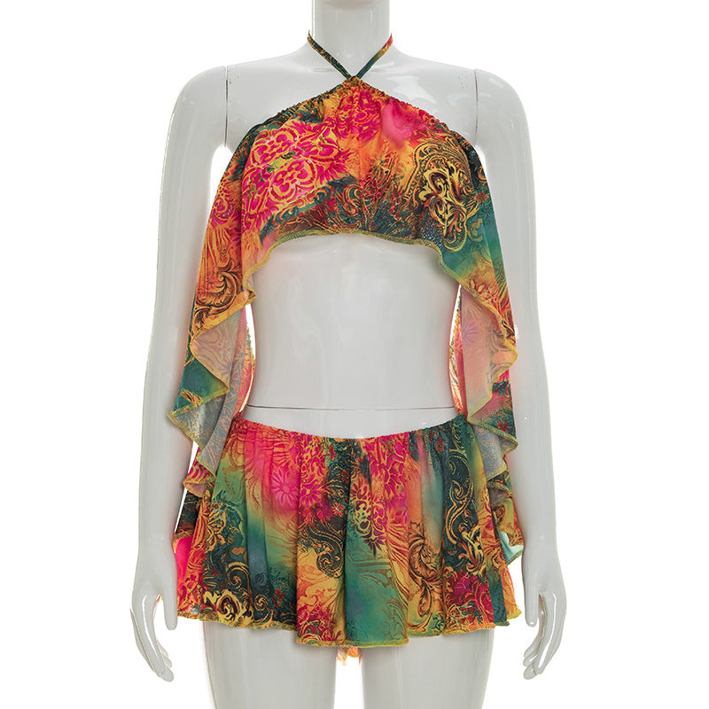 Damen trendiges Set mit asymmetrischem Oberteil und Shorts Echo Archiv