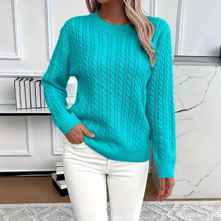 Damen nan Feinstrick-Zopfmuster Pullover mit Rundhalsausschnitt und tailliertem Schnitt Echo Archiv