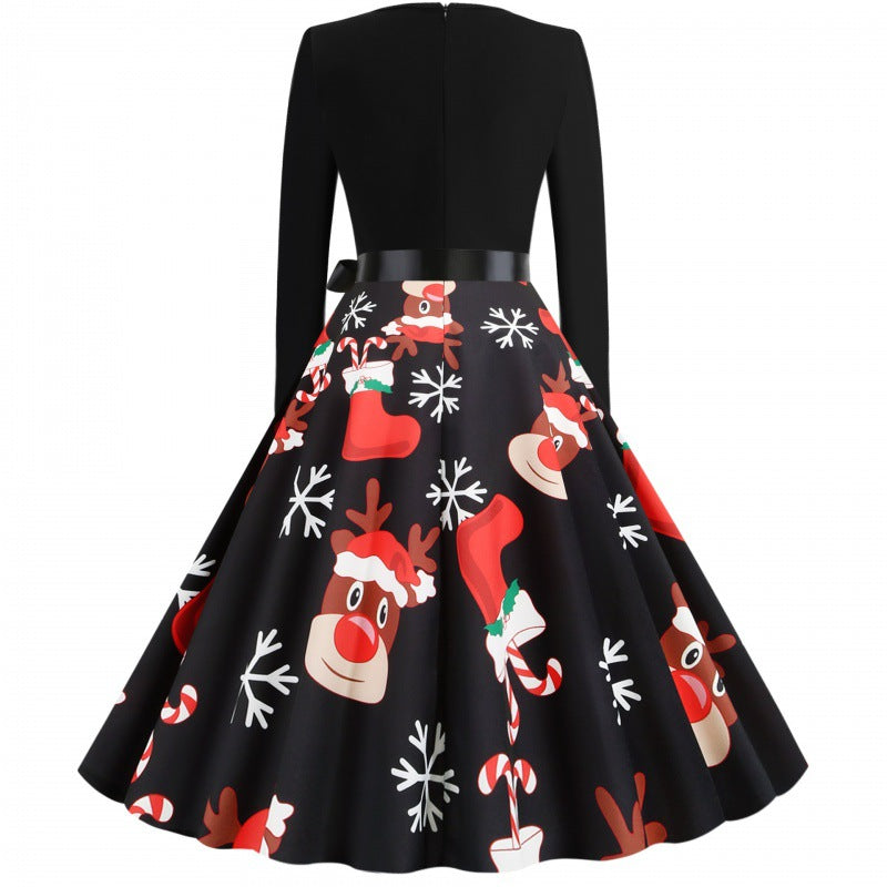 Damen Vintage-Festkleid im 50er-Jahre Stil mit gewelltem Halsausschnitt, figurbetontem Oberteil und voluminösem Tellerrock – Élara