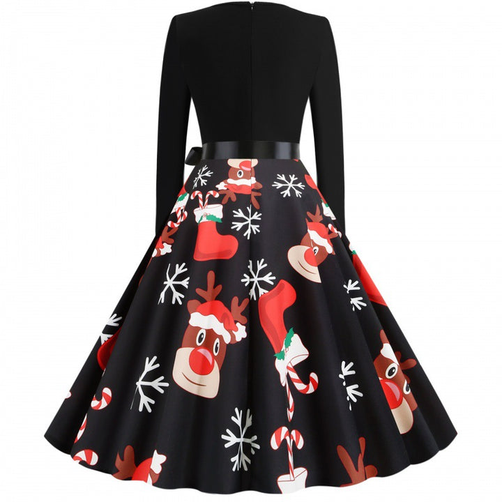 Damen Vintage-Festkleid im 50er-Jahre Stil mit gewelltem Halsausschnitt, figurbetontem Oberteil und voluminösem Tellerrock – Élara